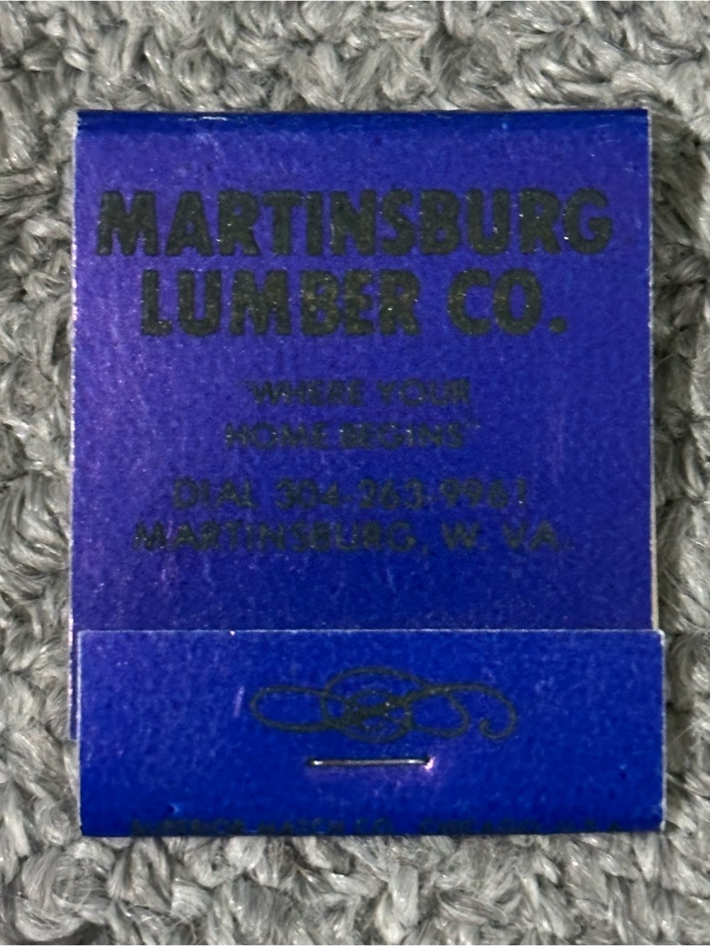 Vintage Matchbook Martinsburg Lumber Co W VA West Virginia WV Home Matches